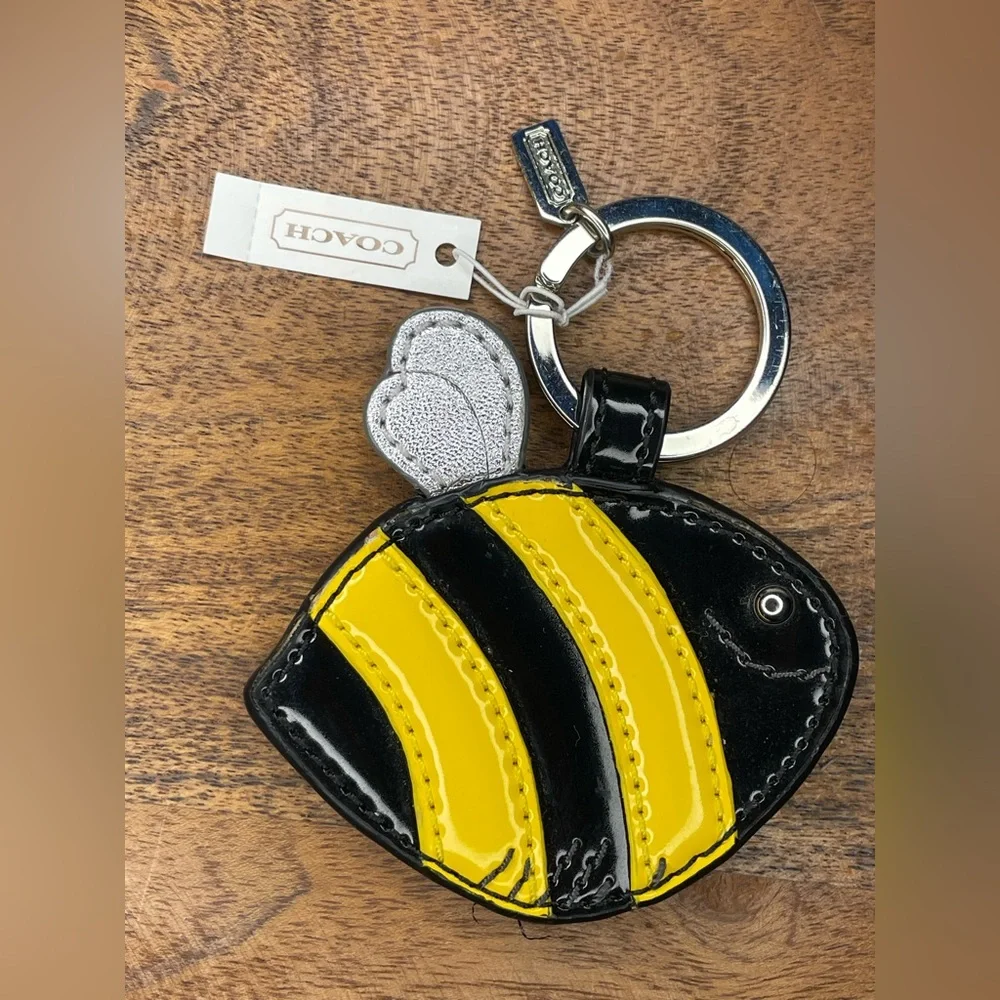 COACH Black & Yellow Patent Leather Bumble Bee Bag Charm - Picture 3 of 4